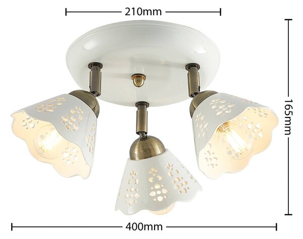 Lindby Efgenia spot sufitowy, 3-punktowy Lindby, możliwość ściemniania, biały / opal, salon / jadalnia, ceramika, dworkowy / rustykalny