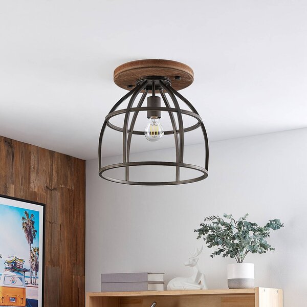 Lampa sufitowa Rutger Lindby, możliwość ściemniania, ciemne drewno, salon / jadalnia, drewno, vintage