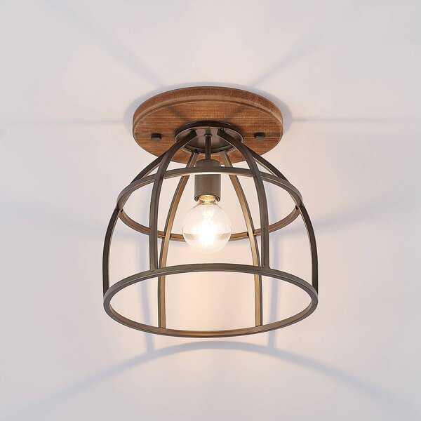 Lampa sufitowa Rutger Lindby, możliwość ściemniania, ciemne drewno, salon / jadalnia, drewno, vintage