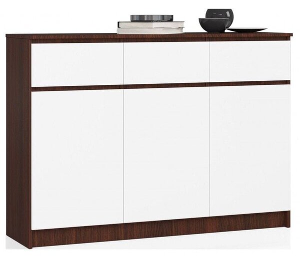 Komoda, 3 szuflady, 3 drzwi, ATLAS, 140x40x99 cm, wenge, biel, mat | TYLETEGOTU