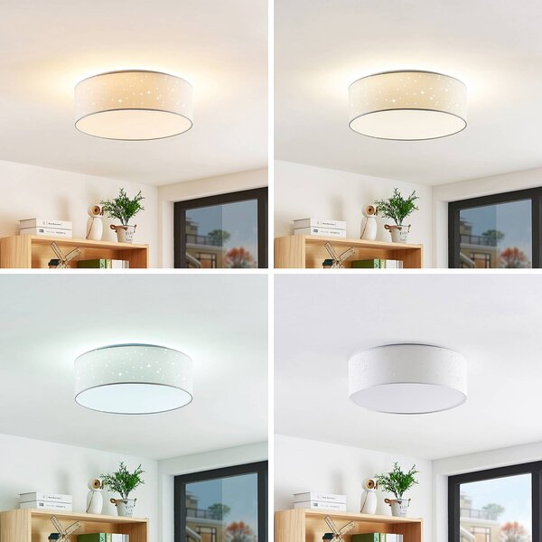 Lampa sufitowa LED Ellamina Lindby, biały / opal, salon / jadalnia, tkanina / materiał / jedwab, nowoczesny