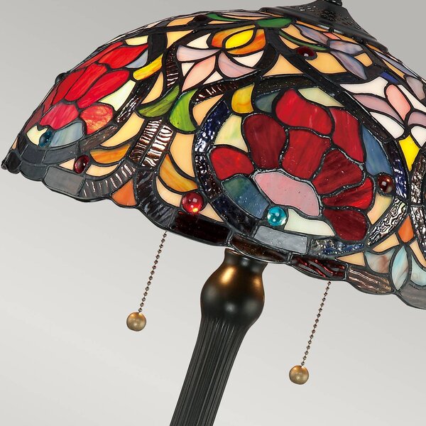 QUOIZEL Lampa stołowa tiffany Larissa, brązowy / mosiężny, salon / jadalnia, szkło, tiffany