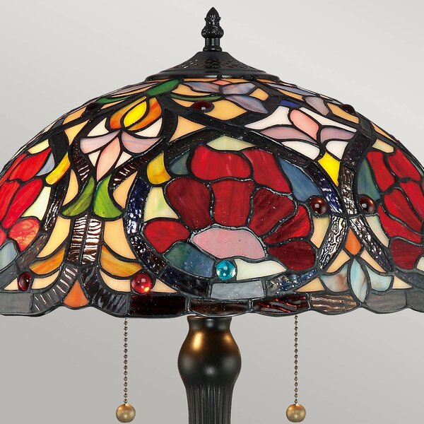 QUOIZEL Lampa stołowa tiffany Larissa, brązowy / mosiężny, salon / jadalnia, szkło, tiffany