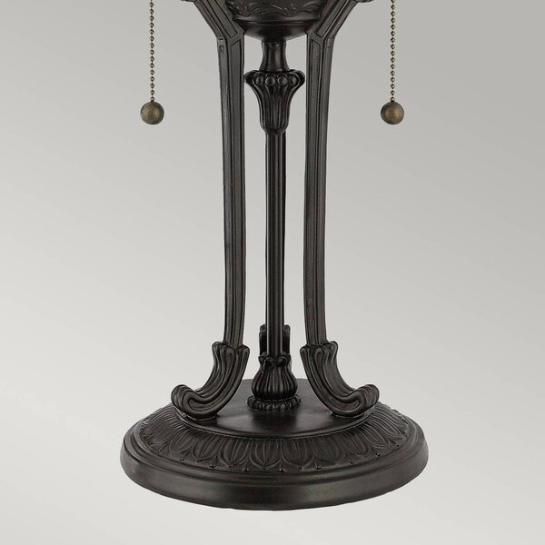 QUOIZEL Lampa stołowa tiffany Indus, brązowy / mosiężny, salon / jadalnia, szkło, tiffany