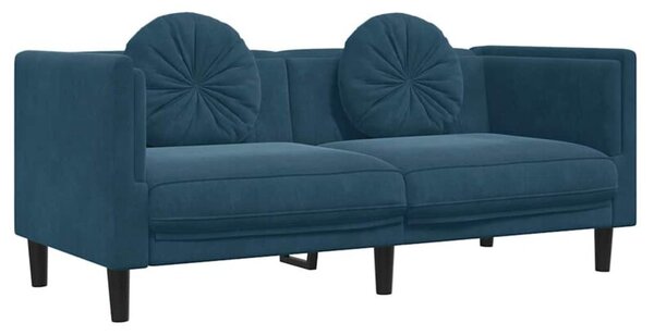Sofa 2-osobowa z poduszkami, niebieska, aksamit