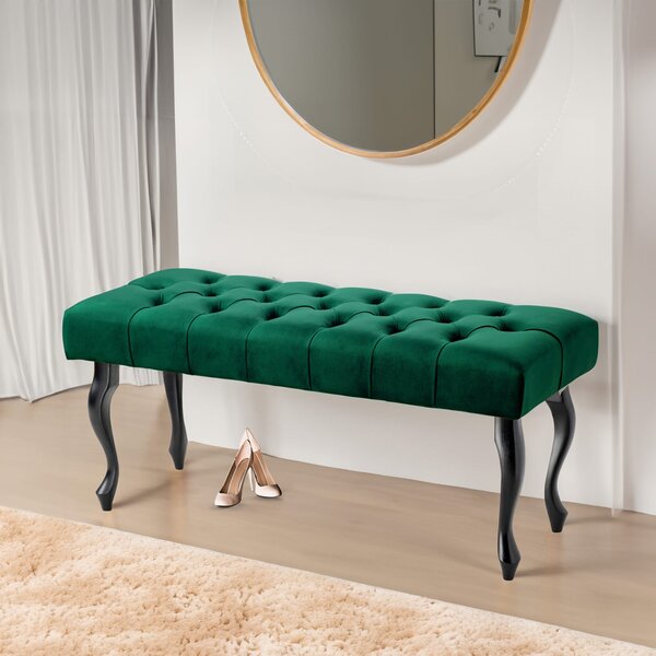 Ławka pikowana Chesterfield - Butelkowa Zieleń