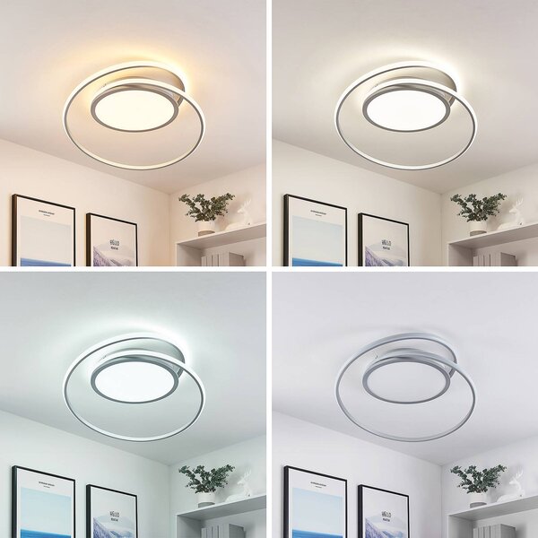Lampa sufitowa LED Noud Lucande, możliwość ściemniania, aluminiowy / szary / cynkowy, sypialnia, metal, nowoczesny