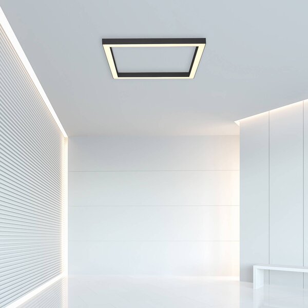 PURE Lampa sufitowa LED Lines Square, możliwość ściemniania, czarny, salon / jadalnia, aluminium, nowoczesny
