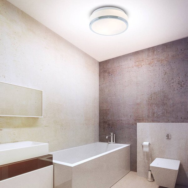 Searchlight Lampa sufitowa Flush IP44, możliwość ściemniania, biały / opal, łazienka, szkło, nowoczesny