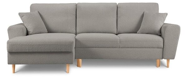 Narożnik z funkcją spania Moghan Grey Boucle Lewostronna kolor nóg naturalny