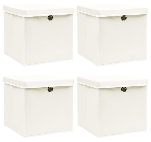Pudełka z pokrywami, 4 szt., białe, 32x32x32 cm, tkanina