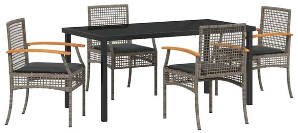 Zestaw Mebli Ogrodowych Komplet Jadalniany 5-Częściowy Szary Rattan Na Taras Balkon Ogród
