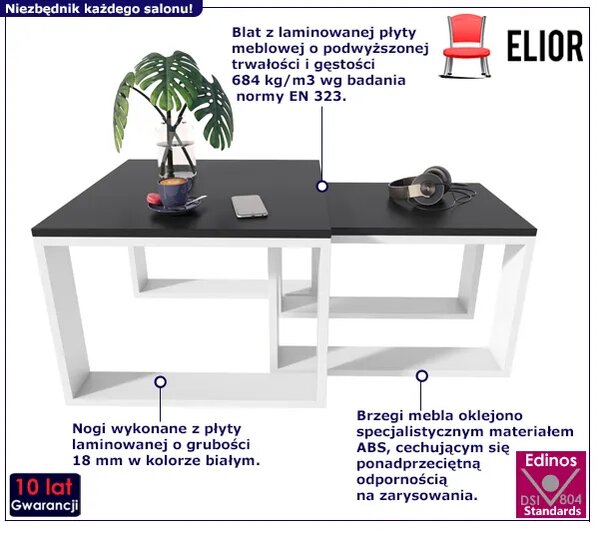 Nowoczesny zestaw dwóch stolików kawowych czarny + biały N0-C22