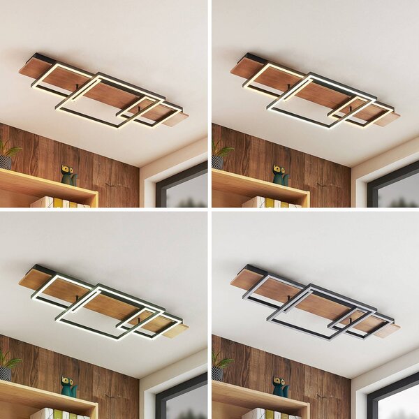 Lampa sufitowa Chariska Lucande, możliwość ściemniania, ciemne drewno, salon / jadalnia, drewno, nowoczesny
