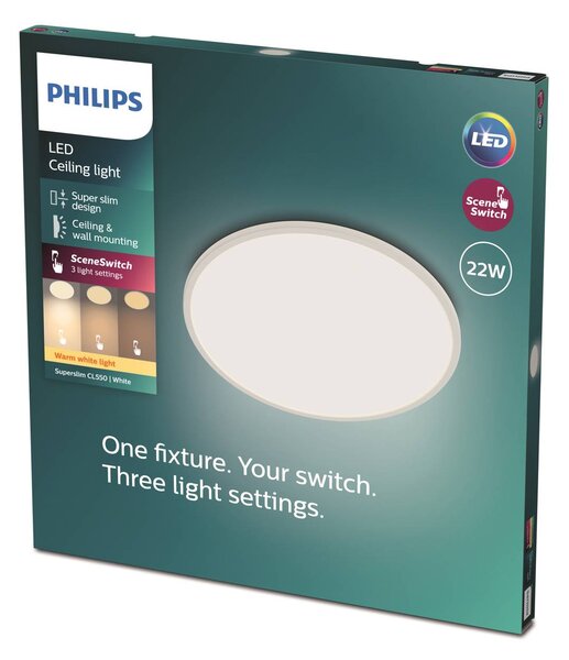 Philips Lampa sufitowa LED Superslim, możliwość ściemniania, biały / opal, biuro, metal