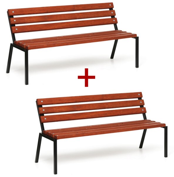 Ławka na zewnątrz STACK, sztaplowana, z oparciem, 1+1 GRATIS, 1500 mm, mahoń ciemny