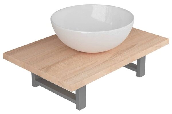 Dwuczęściowy zestaw mebli do łazienki, ceramiczny, dębowy