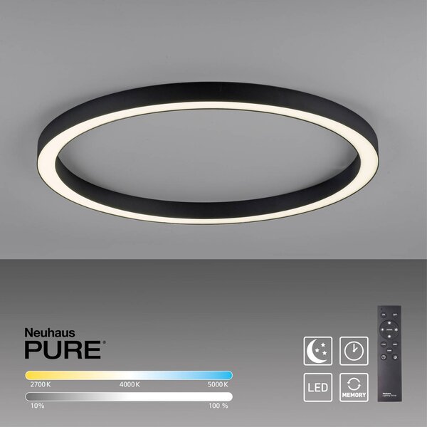PURE Lampa sufitowa LED Lines Round, możliwość ściemniania, czarny, salon / jadalnia, aluminium, nowoczesny
