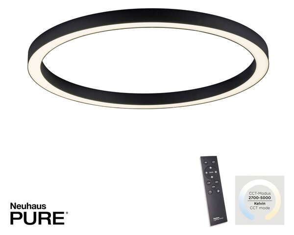 PURE Lampa sufitowa LED Lines Round, możliwość ściemniania, czarny, salon / jadalnia, aluminium, nowoczesny