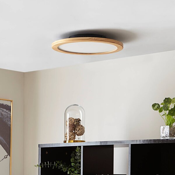 Lampa sufitowa LED Joren Lucande, możliwość ściemniania, jasne drewno, salon / jadalnia, drewno, dworkowy / rustykalny