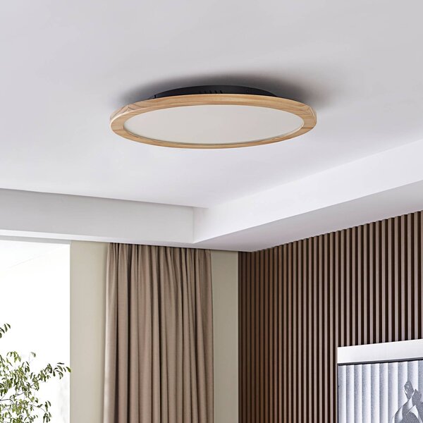Lampa sufitowa LED Joren Lucande, możliwość ściemniania, jasne drewno, salon / jadalnia, drewno, dworkowy / rustykalny