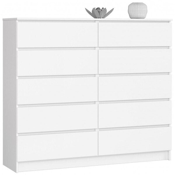Komoda do sypialni, STILO, 10 szuflad, 140x40x121 cm, biel, mat | TYLETEGOTU