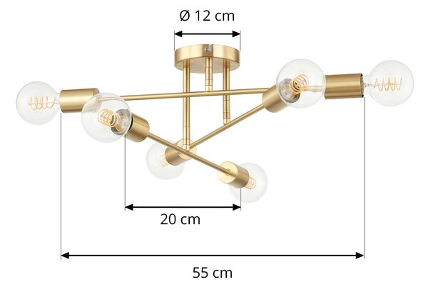 Lampa sufitowa Aloria Lindby, możliwość ściemniania, mosiężny / złoty, salon / jadalnia, metal, nowoczesny