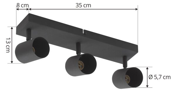 Reflektor sufitowy Lindby Jorell, 35 cm, czarny, 3-punktowy, metalowy Jorell Lindby, możliwość ściemniania, czarny, biuro, metal, nowoczesny