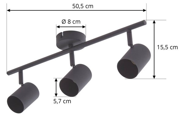 Reflektor sufitowy Lindby Jorell, czarny, 51 cm, 3-punktowy, GU10 Jorell Lindby, możliwość ściemniania, czarny, biuro, metal, nowoczesny