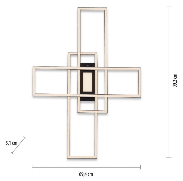 JUST LIGHT. Lampa sufitowa LED Asmin, CCT, czarna, 98,9x69,4cm