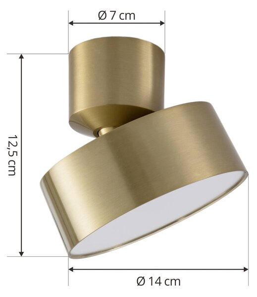 Reflektor LED Lindby Nivoria, Ø 14 cm, kolor złoty, montaż obrotowy Nivoria, mosiężny / złoty, salon / jadalnia, aluminium, nowoczesny