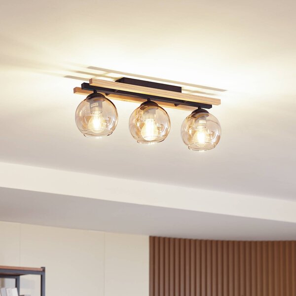 Lampa sufitowa Enrique Lindby, możliwość ściemniania, czarny, przedpokój, drewno, nowoczesny