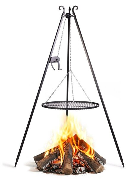 Grill na trójnogu 180 cm COOK KING z kołowrotkiem i rusztem 60 cm ze stali naturalnej