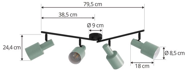 Reflektor sufitowy Lindby Ovelia, zielony, 80 cm, 4-punktowy, E27 Ovelia Lindby, możliwość ściemniania, czarny, salon / jadalnia, metal, nowoczesny