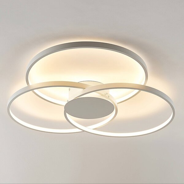 Lampa sufitowa LED Riley Lindby, możliwość ściemniania, biały / opal, salon / jadalnia, aluminium, nowoczesny