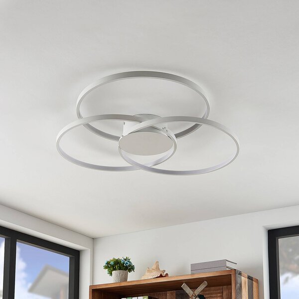 Lampa sufitowa LED Riley Lindby, możliwość ściemniania, biały / opal, salon / jadalnia, aluminium, nowoczesny