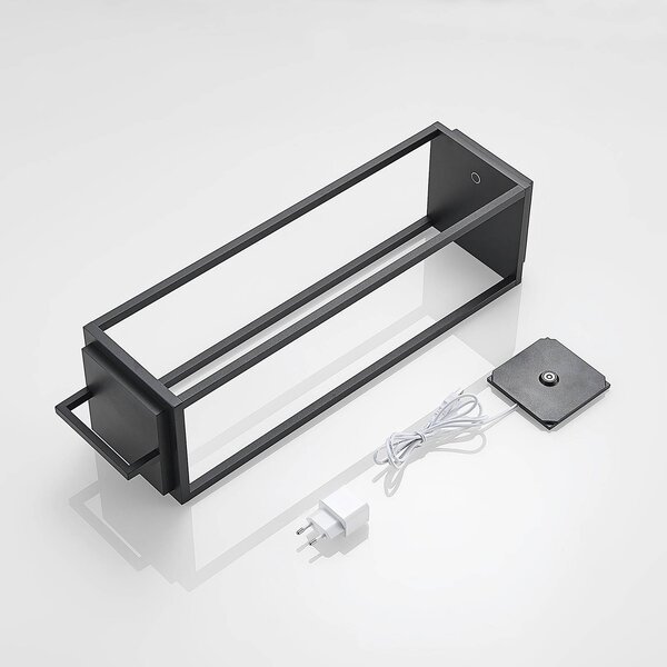 Lampa zewnętrzna Lucande LED Elaja, czarna, akumulator, USB, ściemniana Elaja Lucande, możliwość ściemniania, czarny, aluminium, nowoczesny