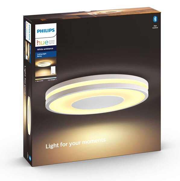 Philips Hue Inteligentna lampa sufitowa Being, możliwość ściemniania, biały / opal, salon / jadalnia, aluminium, nowoczesny
