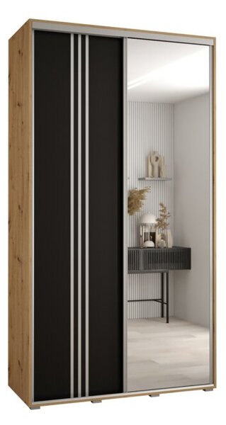 Szafa przesuwna wysoka Davos 7 130, gł. 60 cm artisan + czarny + srebrny