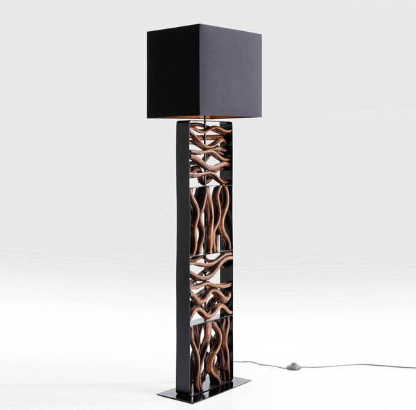 KARE Lampa stojąca Nature Wave, ciemne drewno, salon / jadalnia, tkanina / materiał / jedwab, nowoczesny