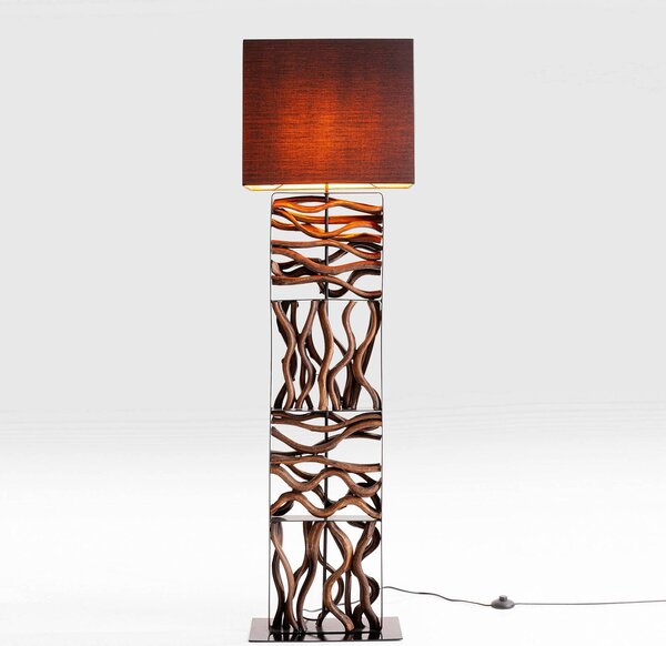 KARE Lampa stojąca Nature Wave, ciemne drewno, salon / jadalnia, tkanina / materiał / jedwab, nowoczesny