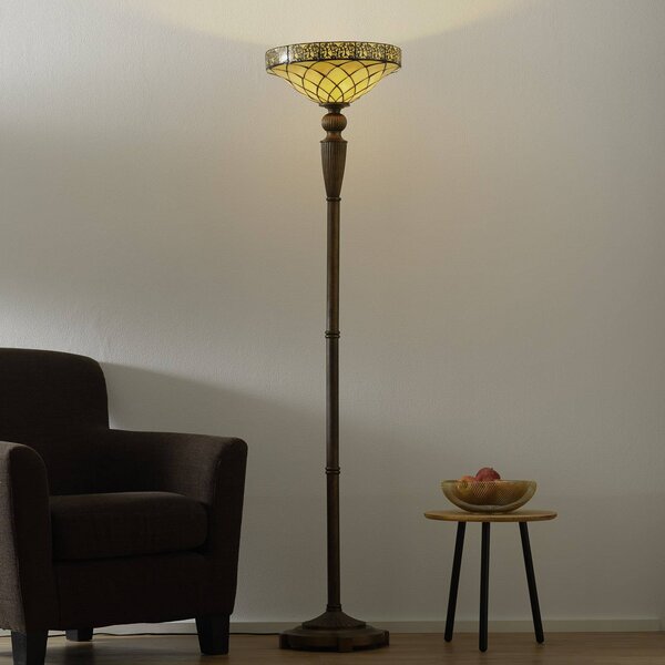 Clayre&Eef Lampa stojąca tiffany DIAMOND, brązowy / rdzawy, salon / jadalnia, szkło, tiffany