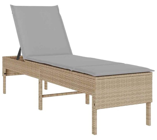Leżak z poduszką beżowy 55x200x44cm polirattan