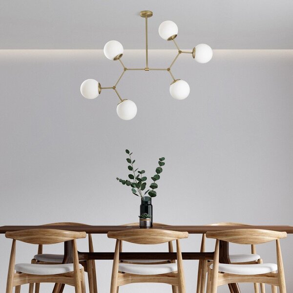 Biała/w kolorze mosiądzu lampa wisząca ze szklanym kloszem Damar – Opviq lights
