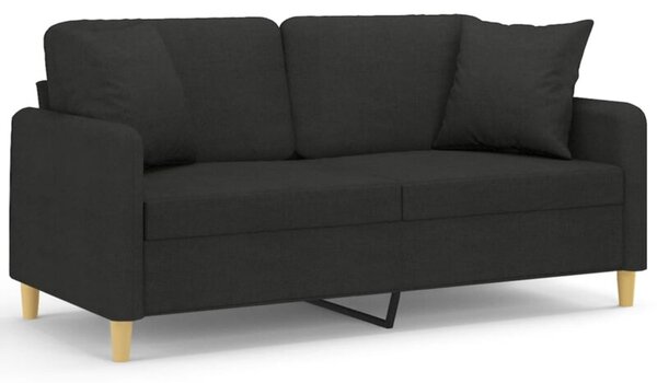 Sofa 2-osobowa z poduszkami, czarna, 140 cm, tkanina