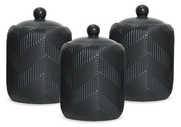 Zestaw 3 pojemników ceramicznych na kawę herbatę i cukier Geometry Black MAESTRO