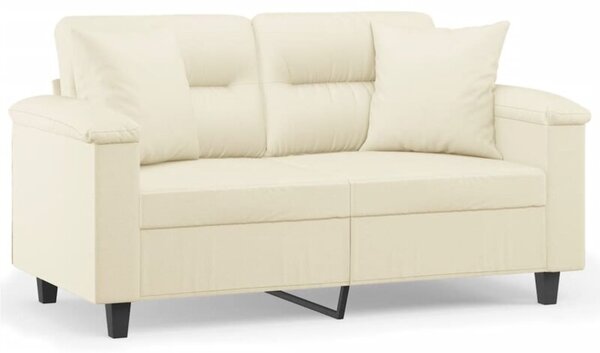 Sofa 2-osobowa z poduszkami, kremowa, 120 cm, sztuczna skÃ³ra
