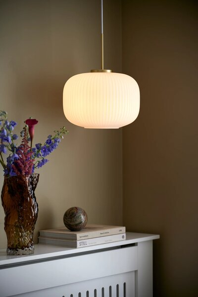 Nordlux Milford lampa wisząca 1x40W biały opal/mosiądz 2213213001