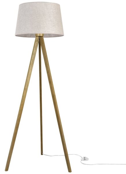 Lampa podłogowa trójnóg dębowy Light Home LH Len 1xE27 44cm L01 abażur stożek jasny beżowy