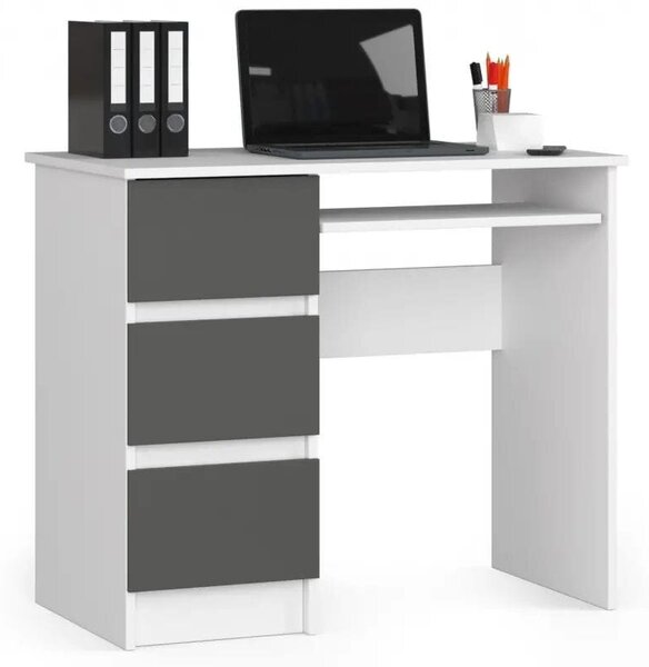 Biurko komputerowe, szuflady, lewe, ASTOR, 90x50x77 cm, biel, grafit, mat | TYLETEGOTU